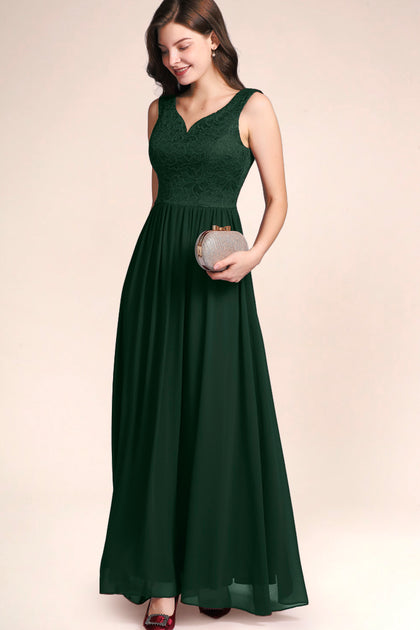 Wedtrend Women Wedding Party Dress A-Line V Neck Dark Green