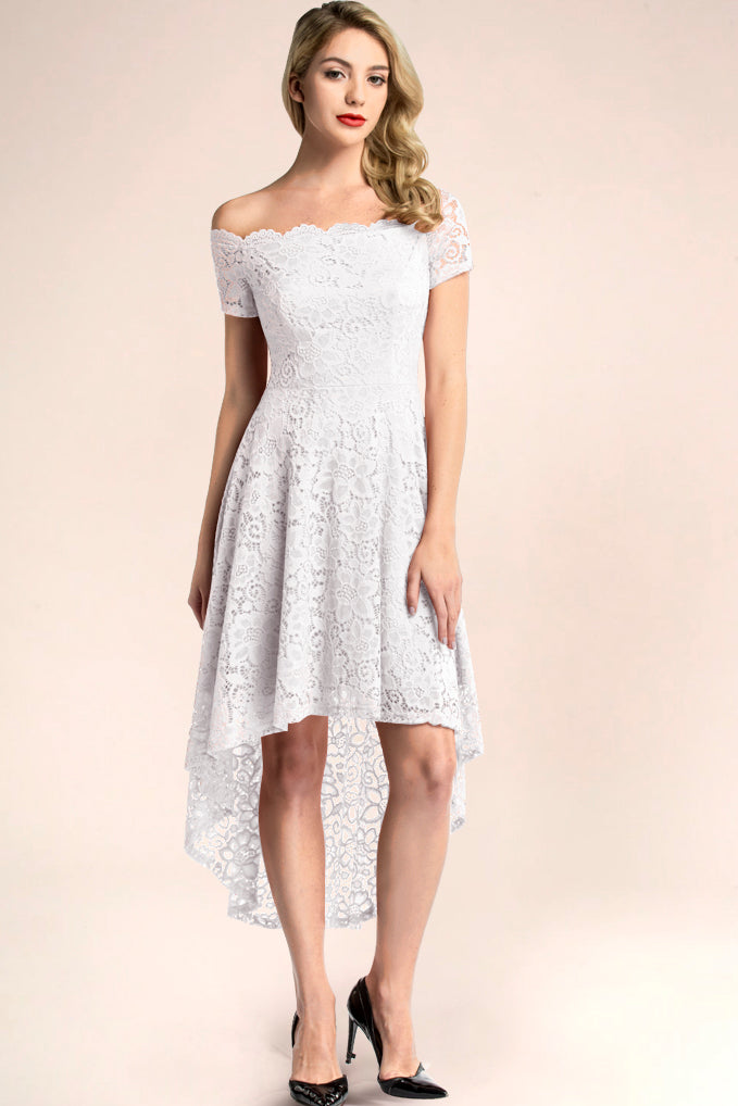 White off the hot sale shoulder high low dress