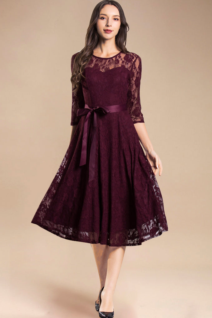 Burgundy lace dress midi best sale